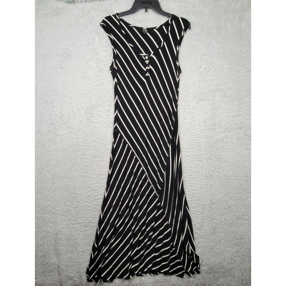 Cable & Gage Maxi Dress Womens M Black White Striped Knit Sleeveless